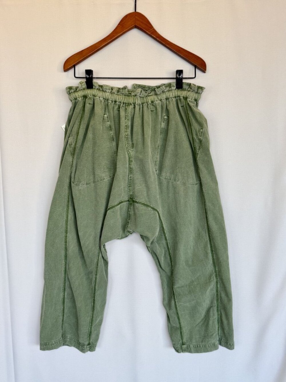 Free People Runyon Oversized Olive Green Paper Bag Waist Crop Harem Pants Small - Picture 10 of 14